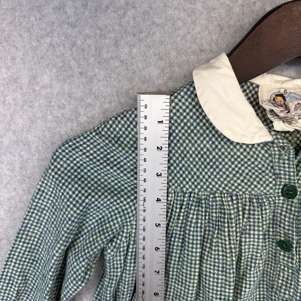 Vintage Fiorucci Dress Childrens Girl Size 6 Green Checkered Button Front A-Line - Picture 12 of 15
